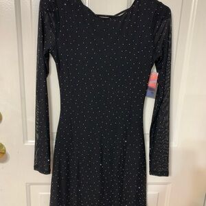 Chic Black Long Sleeve Dress with Dotted Detail